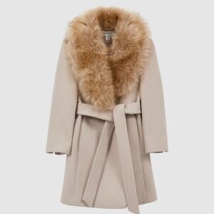 Reiss Brooks Junior Faux Fur Coat Oatmeal